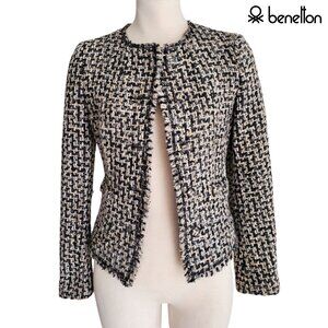 Boucle Tweed Jacket Clueless Chic Preppy Posh Academia Frayed Trim Cropped XS